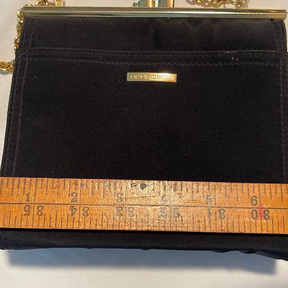 Vintage Liz Claiborne Clutch W Shoulder Strap Black Gold Accents Brushed Satin - Picture 10 of 10